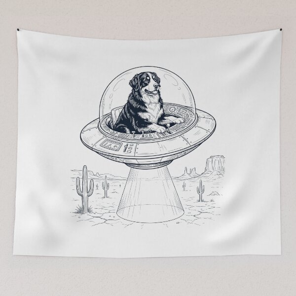 Item preview, Vintage Bernese Mountain Dog Riding UFO Dog Mom Dad Lover designed and sold by DoodleTortle.