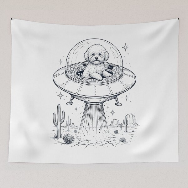 Item preview, Vintage Bichon Frise Riding UFO Dog Mom Dad Lover designed and sold by DoodleTortle.