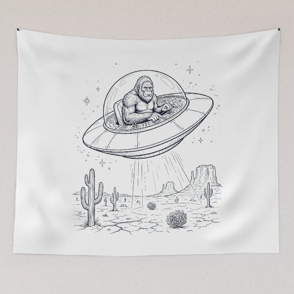 Item preview, Vintage Bigfoot Riding UFO Animal Lover designed and sold by DoodleTortle.