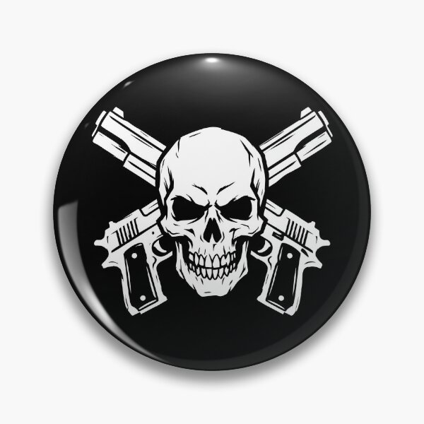 Item preview, White Skull and Crossed Handguns Minimalist Line Art Graphic designed and sold by seven things shop.