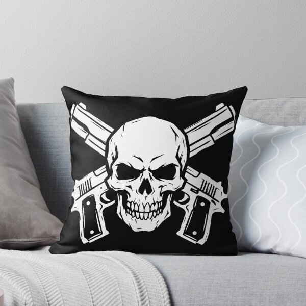 Item preview, White Skull and Crossed Handguns Minimalist Line Art Graphic designed and sold by seven things shop.