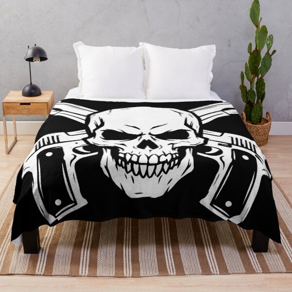Item preview, White Skull and Crossed Handguns Minimalist Line Art Graphic designed and sold by seven things shop.