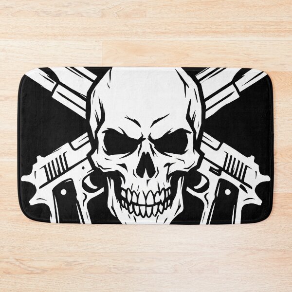 Item preview, White Skull and Crossed Handguns Minimalist Line Art Graphic designed and sold by seven things shop.