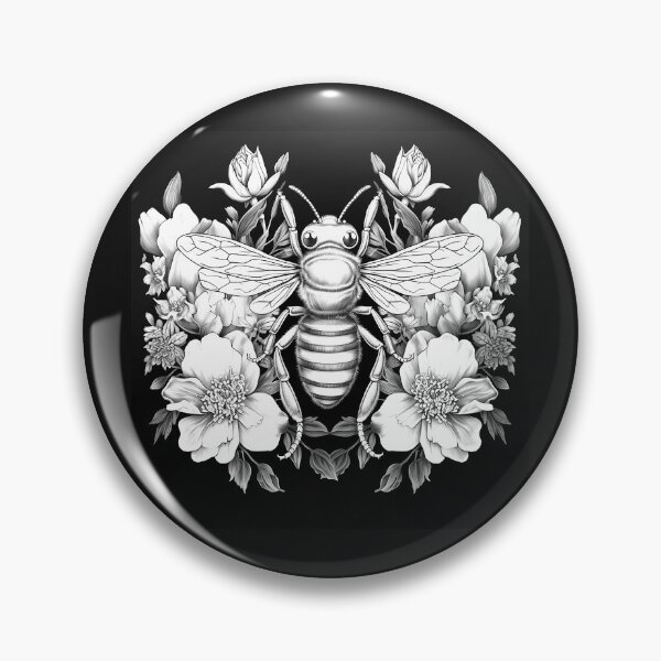 Item preview, Black and White Bee with Flowers designed and sold by inkoutninja.