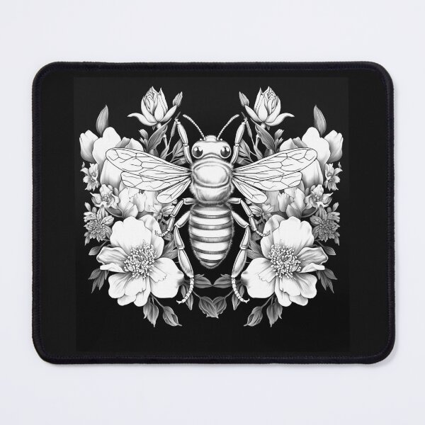 Item preview, Black and White Bee with Flowers designed and sold by inkoutninja.