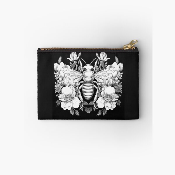 Item preview, Black and White Bee with Flowers designed and sold by inkoutninja.