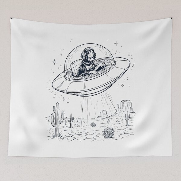 Item preview, Vintage Black and Tan Coonhound Riding UFO Dog Mom Dad Lover designed and sold by DoodleTortle.