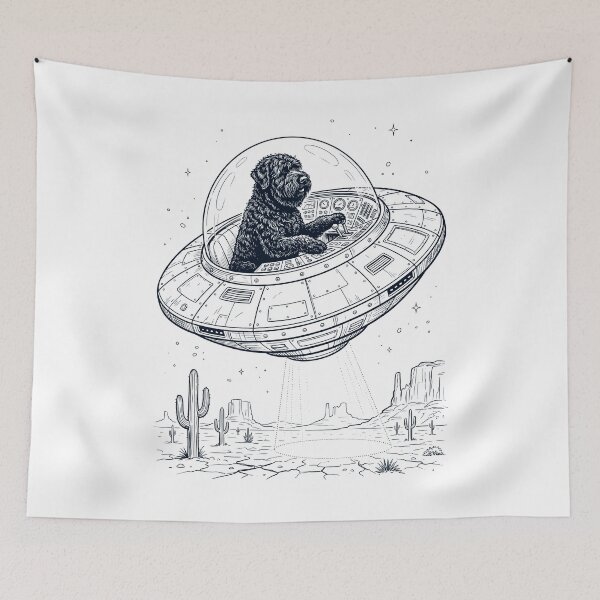 Item preview, Vintage Black Russian Terrier Riding UFO Dog Mom Dad Lover designed and sold by DoodleTortle.