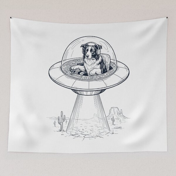 Item preview, Vintage Border Collie Riding UFO Dog Mom Dad Lover designed and sold by DoodleTortle.