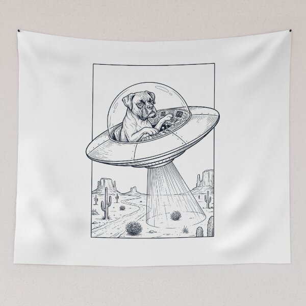 Item preview, Vintage Boxer Dog Riding UFO Dog Mom Dad Lover designed and sold by DoodleTortle.