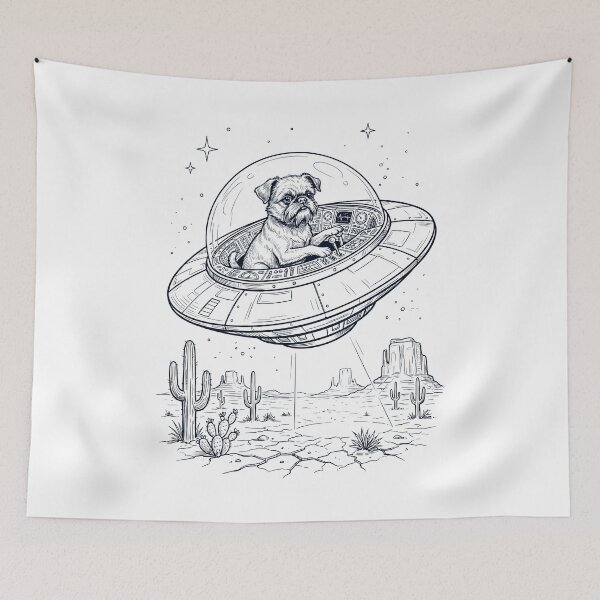 Item preview, Vintage Brussels Griffon Riding UFO Dog Mom Dad Lover designed and sold by DoodleTortle.