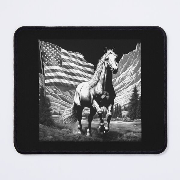 Artikelvorschau, Schwarz-weißes patriotisches Pferd mit amerikanischer Flagge entworfen und verkauft von inkoutninja.