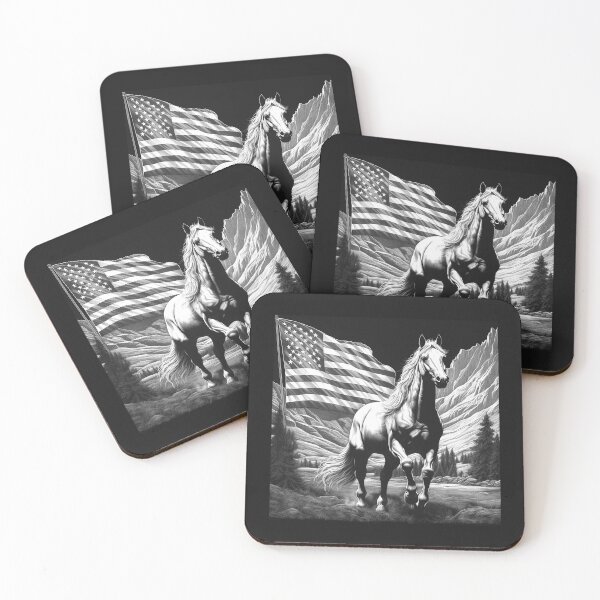 Item preview, Black and White Patriotic Horse with American Flag designed and sold by inkoutninja.