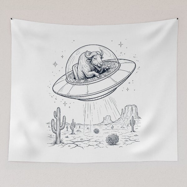 Item preview, Vintage Buffalo Riding UFO Animal Lover designed and sold by DoodleTortle.