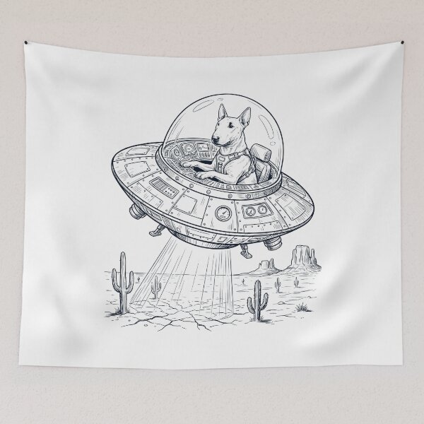Item preview, Vintage Bull Terrier Riding UFO Dog Mom Dad Lover designed and sold by DoodleTortle.