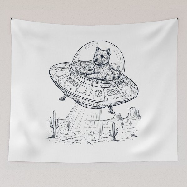 Item preview, Vintage Cairn Terrier Riding UFO Dog Mom Dad Lover designed and sold by DoodleTortle.