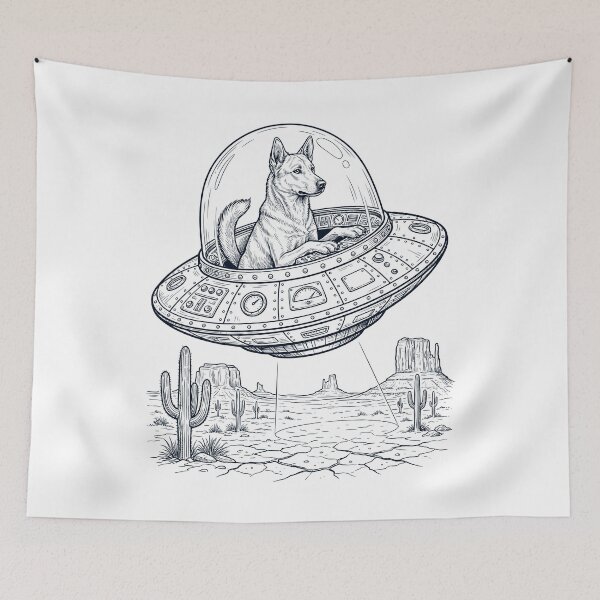 Item preview, Vintage Canaan Dog Riding UFO Dog Mom Dad Lover designed and sold by DoodleTortle.