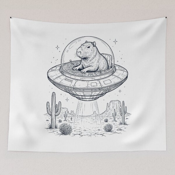 Item preview, Vintage Capybara Riding UFO Animal Lover designed and sold by DoodleTortle.