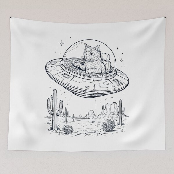 Item preview, Vintage Cat Riding UFO Animal Lover designed and sold by DoodleTortle.