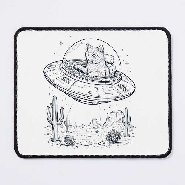 Item preview, Vintage Cat Riding UFO Animal Lover designed and sold by DoodleTortle.