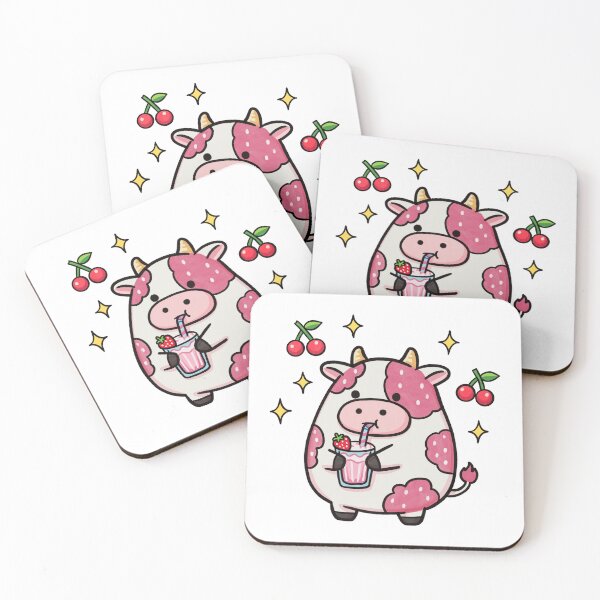 Item preview, Kawaii Pink Strawberry Cow Drinking Milkshake Sticker Illustration designed and sold by DiNata.