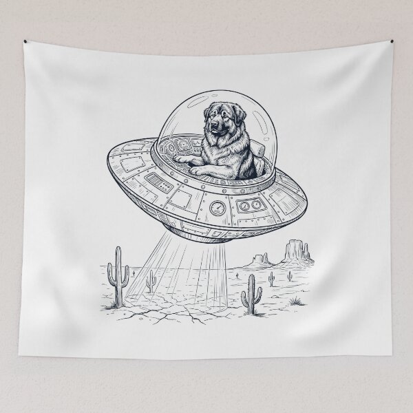 Item preview, Vintage Caucasian Shepherd Dog Riding UFO Dog Mom Dad Lover designed and sold by DoodleTortle.