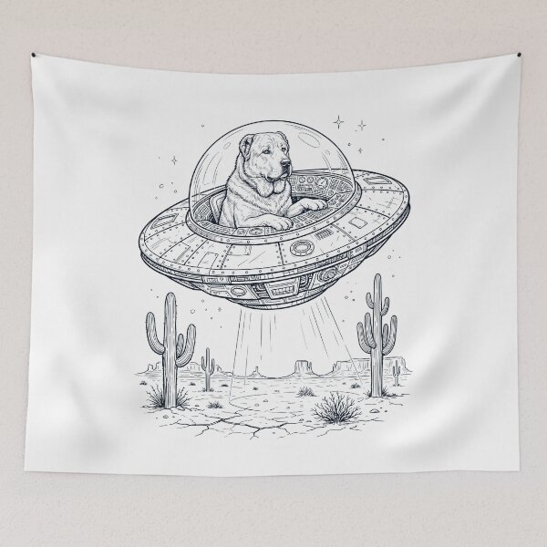 Item preview, Vintage Central Asian Shepherd Dog Riding UFO Dog Mom Dad Lover designed and sold by DoodleTortle.
