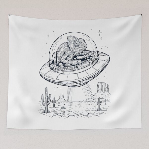 Item preview, Vintage Chameleon Riding UFO Animal Lover designed and sold by DoodleTortle.