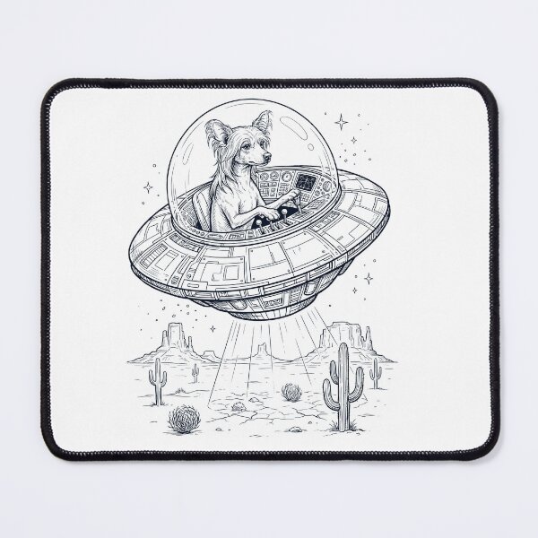 Item preview, Vintage Chinese Crested Dog Riding UFO Dog Mom Dad Lover designed and sold by DoodleTortle.