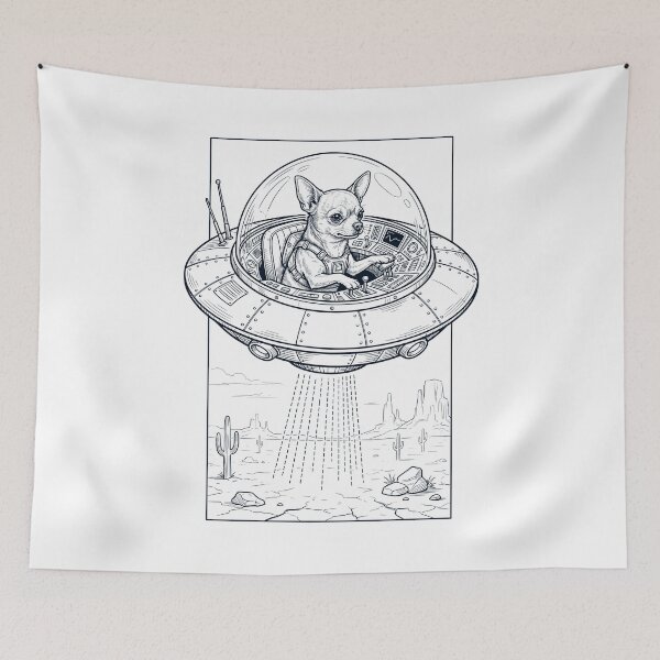Item preview, Vintage Chihuahua Riding UFO Dog Mom Dad Lover designed and sold by DoodleTortle.