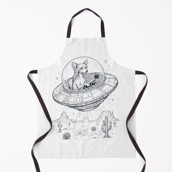 Aperçu de l'œuvre Chien chinois à crête vintage chevauchant un OVNI, amoureux des chiens créée et vendue par DoodleTortle.