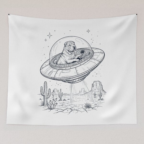 Item preview, Vintage Chinese Shar Pei Riding UFO Dog Mom Dad Lover designed and sold by DoodleTortle.