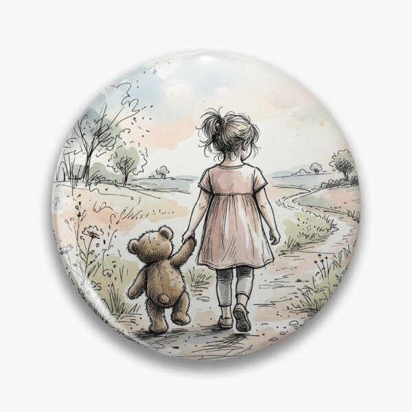 Item preview, A Brave Little Journey - Cute Girl and Teddy Bear Walking Together designed and sold by myforestfog.
