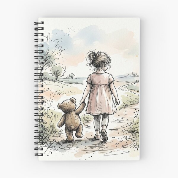 Item preview, A Brave Little Journey - Cute Girl and Teddy Bear Walking Together designed and sold by myforestfog.