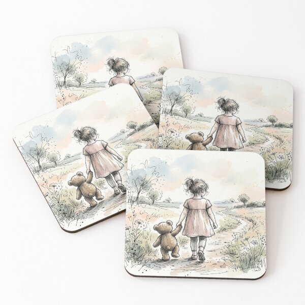 Item preview, A Brave Little Journey - Cute Girl and Teddy Bear Walking Together designed and sold by myforestfog.