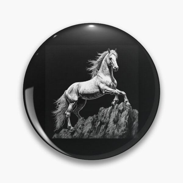 Item preview, Black and White Rearing Horse on Rocky Cliff designed and sold by inkoutninja.