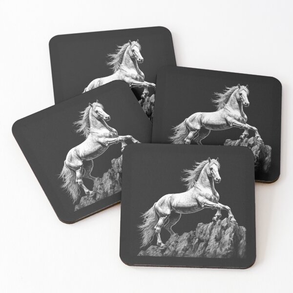Item preview, Black and White Rearing Horse on Rocky Cliff designed and sold by inkoutninja.
