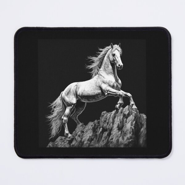 Item preview, Black and White Rearing Horse on Rocky Cliff designed and sold by inkoutninja.