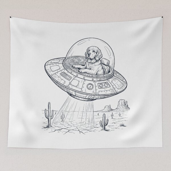 Item preview, Vintage Clumber Spaniel Riding UFO Dog Mom Dad Lover designed and sold by DoodleTortle.