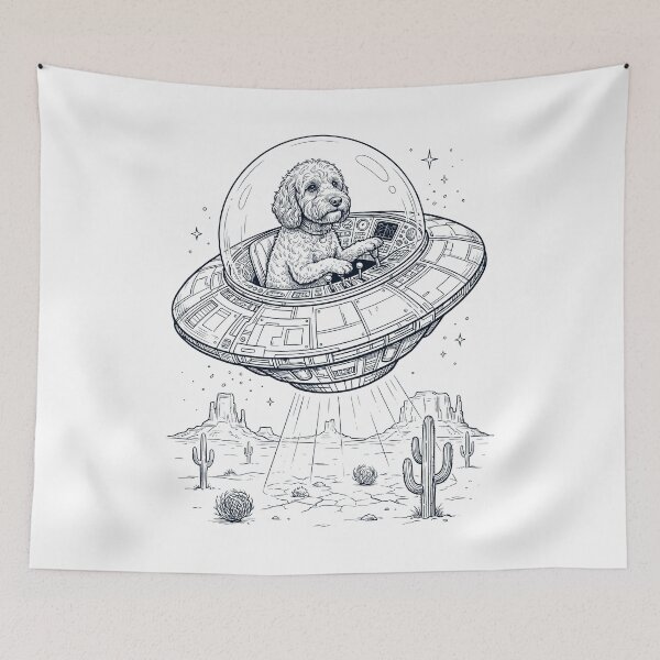 Item preview, Vintage Cockapoo Riding UFO Dog Mom Dad Lover designed and sold by DoodleTortle.