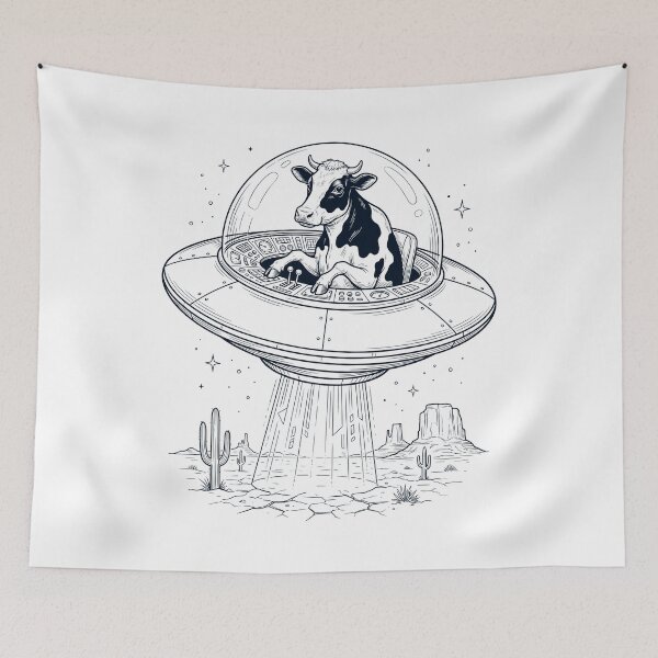 Item preview, Vintage Cow Riding UFO Animal Lover designed and sold by DoodleTortle.