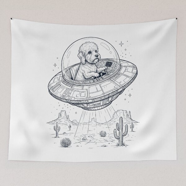 Item preview, Vintage Dandie Dinmont Terrier Riding UFO Dog Mom Dad Lover designed and sold by DoodleTortle.