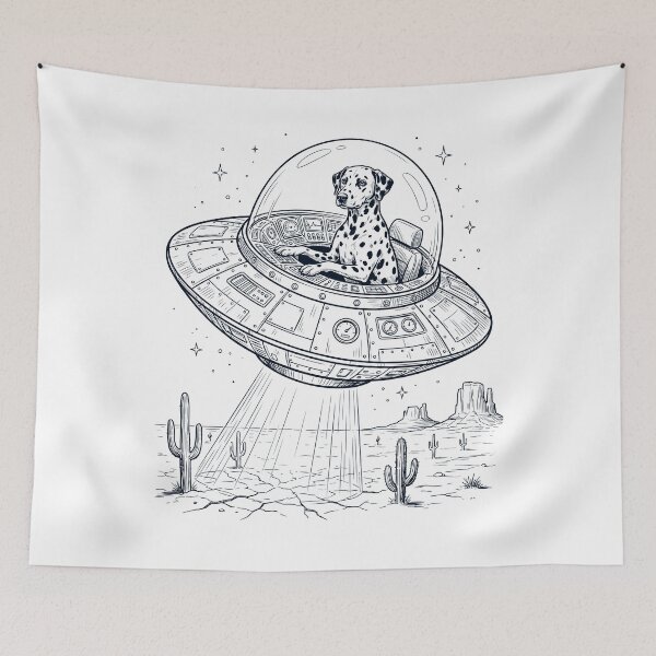 Item preview, Vintage Dalmatian Riding UFO Dog Mom Dad Lover designed and sold by DoodleTortle.