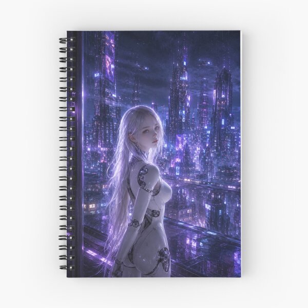 Item preview, White Cyborg Overlooking Neon Megacity designed and sold by SEIMEI2025.