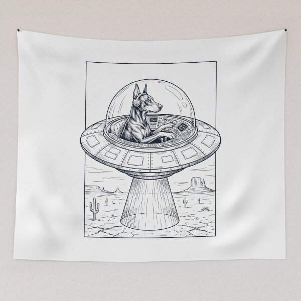 Item preview, Vintage Doberman Pinscher Riding UFO Dog Mom Dad Lover designed and sold by DoodleTortle.