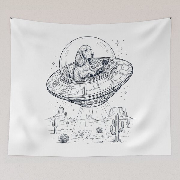 Artikelvorschau, Vintage Englischer Cocker Spaniel reitet UFO Hundemama Papa Liebhaber entworfen und verkauft von DoodleTortle.