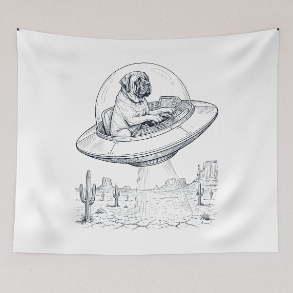 Item preview, Vintage English Mastiff Riding UFO Dog Mom Dad Lover designed and sold by DoodleTortle.