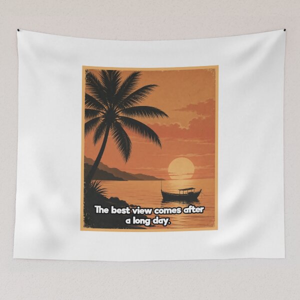 Item preview, Retro Tropical Sunset Beach View Quote designed and sold by PixelParinda.