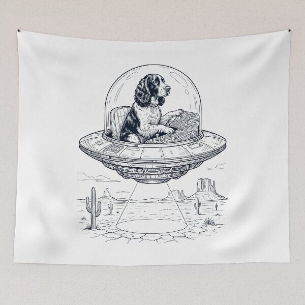 Item preview, Vintage English Springer Spaniel Riding UFO Dog Mom Dad Lover designed and sold by DoodleTortle.