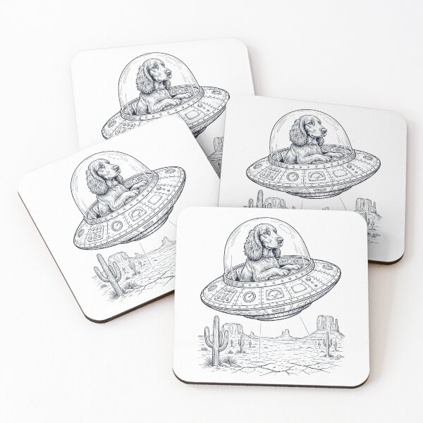 Item preview, Vintage Field Spaniel Riding UFO Dog Mom Dad Lover designed and sold by DoodleTortle.